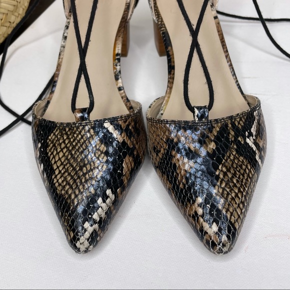 ASOS Pointed Toe Gold + Black Snakeskin Tie Lace Up Flat Dress Casual Shoe - Picture 13 of 13